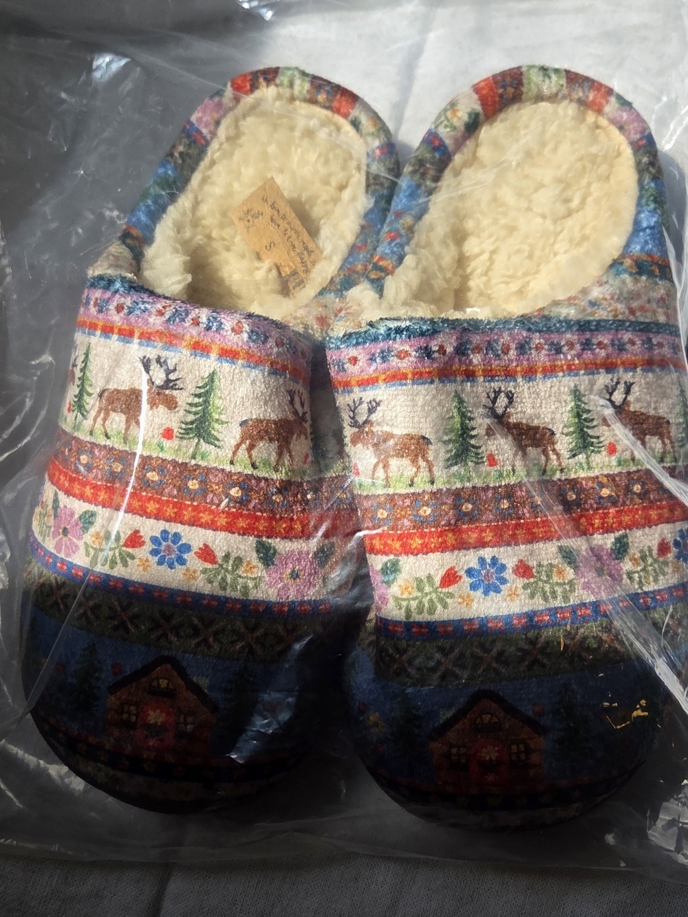 Natural Life Cozy Sherpa Slippers Cabin Core Moose Small 5-6 NWT